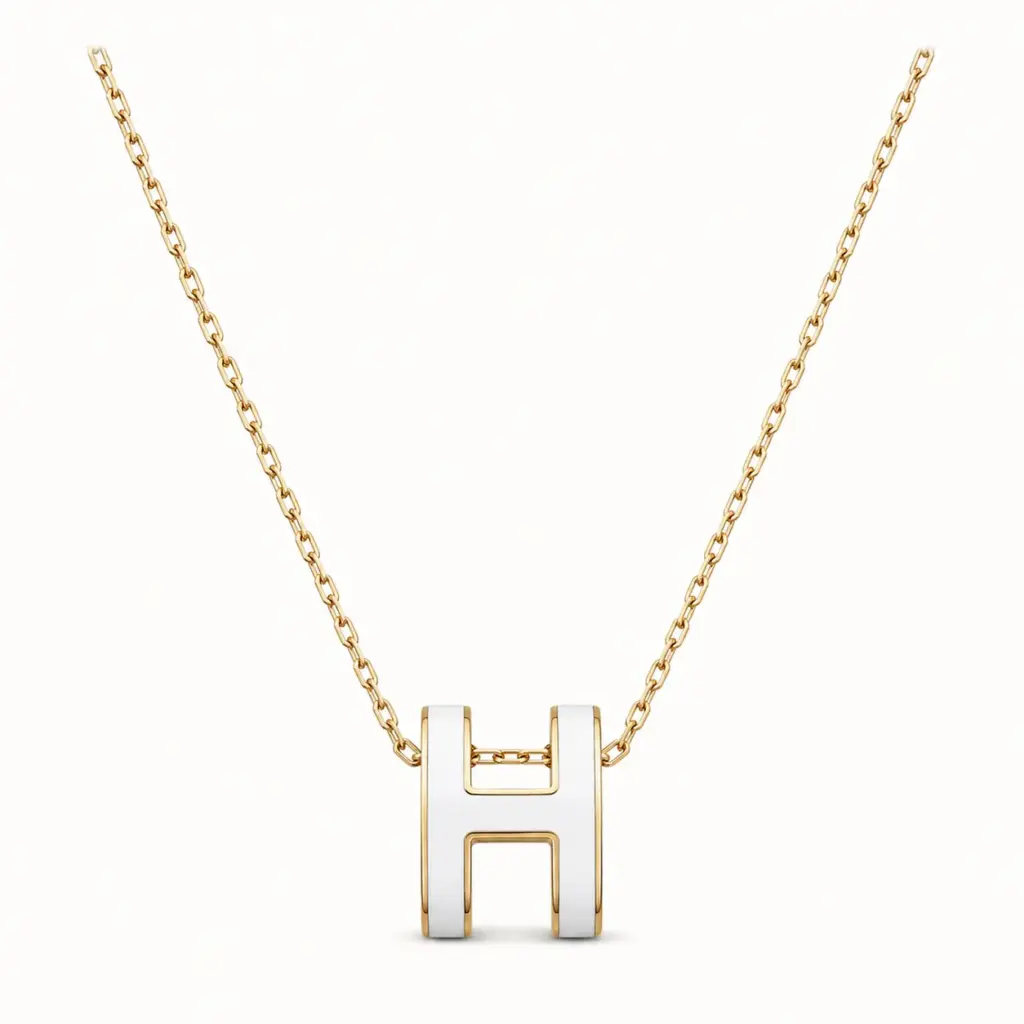 Large White H Clasp Necklace on a white catalogue background