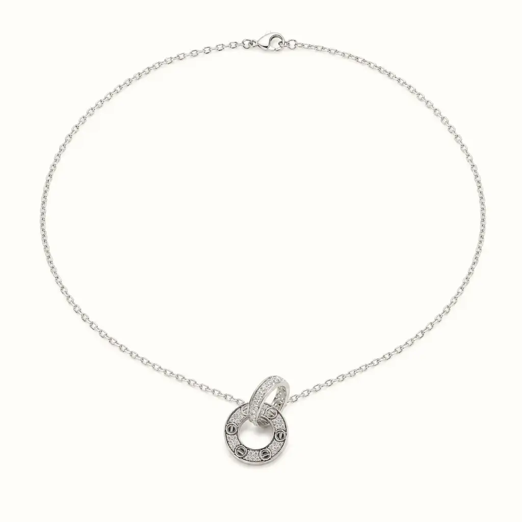 Silver Double Loop Necklace on a white catalogue background