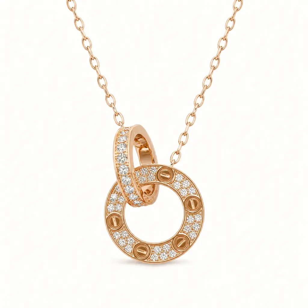 Rose Gold Double Loop Necklace on a white catalogue background