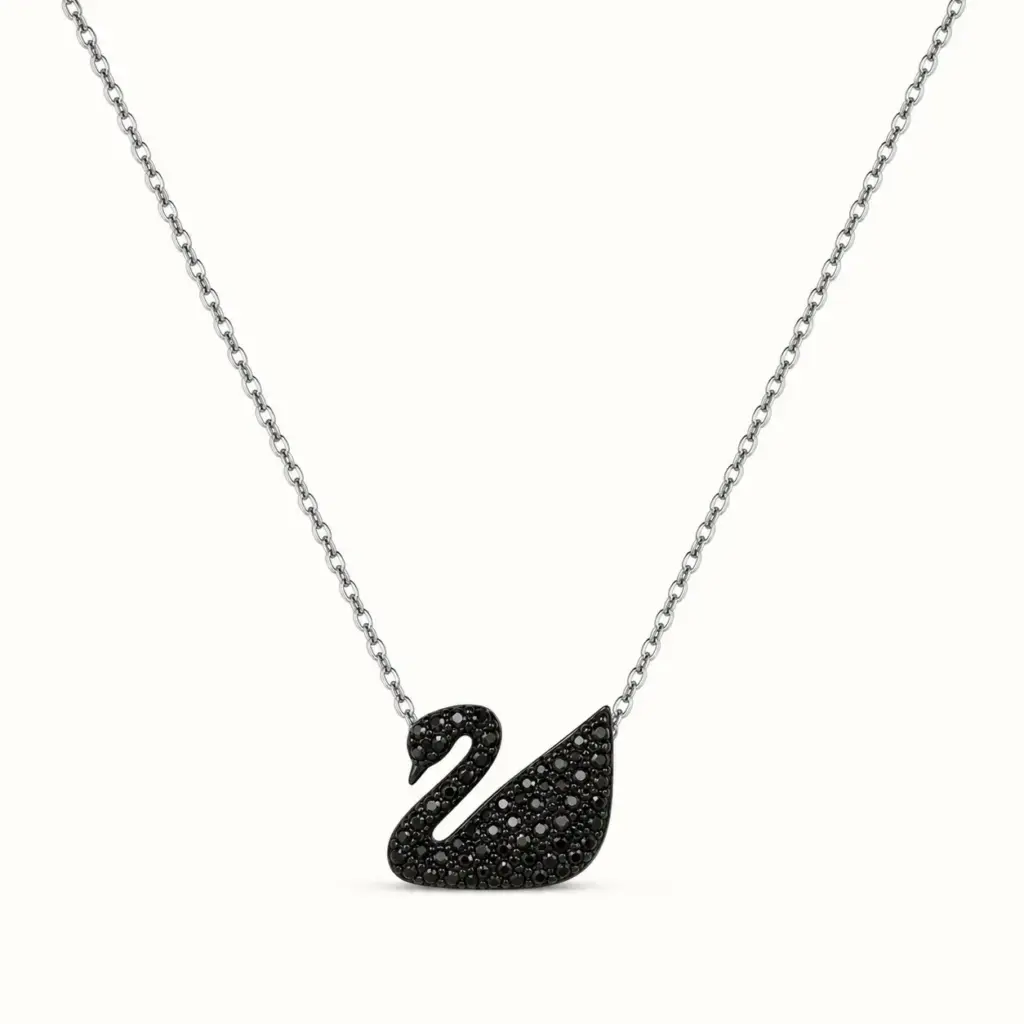 Black Gradient Swan Necklace on a white catalogue background