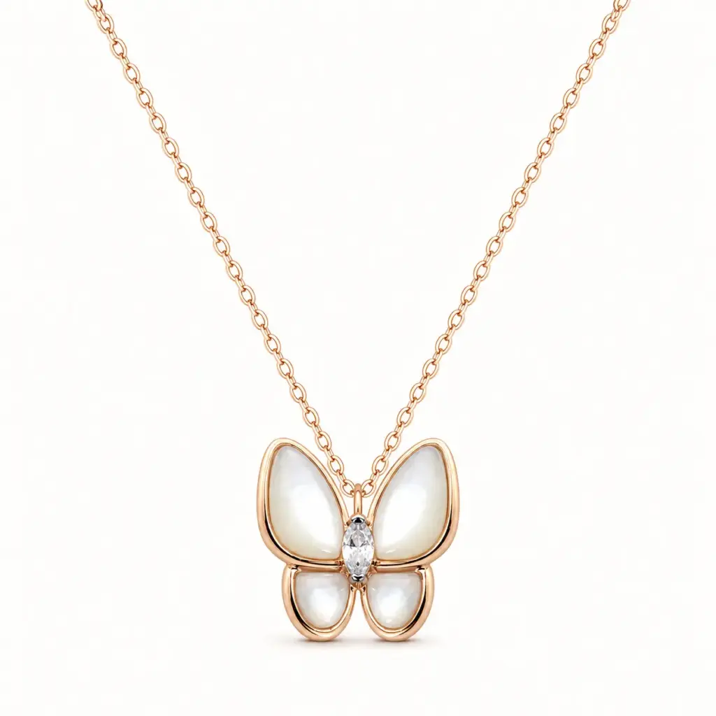 White Butterfly Necklace on a white catalogue background
