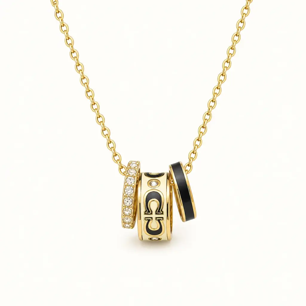 3-Ring Panda Design Necklace on a white catalogue background