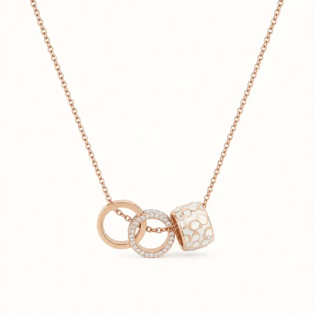 3-Ring Wide White Necklace on a white catalogue background