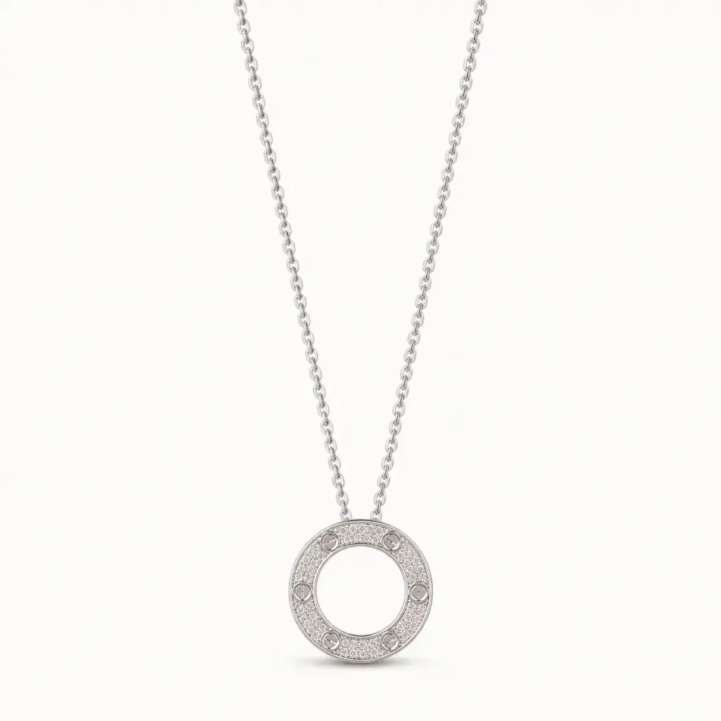 Silver Round Disc Necklace on a white catalogue background