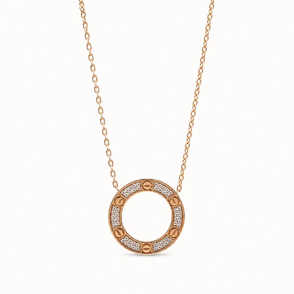 Gold Round Disc Necklace on a white catalogue background