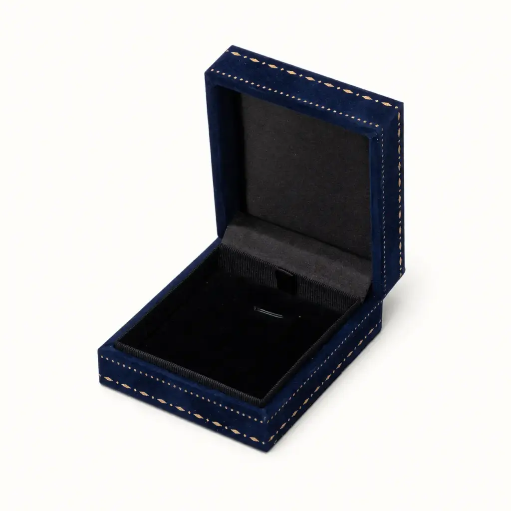 Navy Velvet Jewellery Box on a white catalogue background